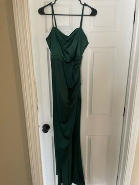 Emerald Sundae Deep Emerald Satin Cowl Slip Maxi Dress